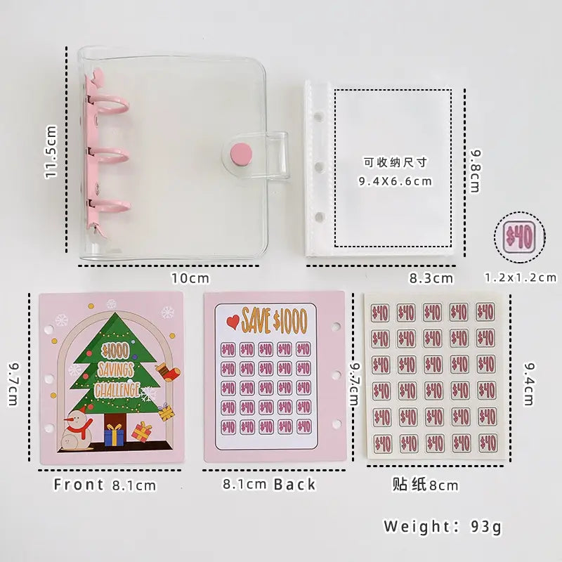 $1000 Mini Money Saving Binder Reusable Cash Envelope System – 2026 Budget Binder, 2026 Upgraded,Transparent PVC Pockets, Portable Budget Binder for Money Saving & Cash Stuffing, Perfect Finance Planner & Gift Flexible Durable