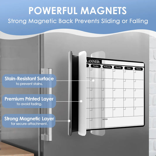 MaxGear Magnetic White Board Calendar for Fridge, 16x12in Monthly Dry Erase Planner for Home Meal Planning & Track Schedules, Strong Magnetic Backing, Easy to Wipe Clean, Includes Markers and Eraser