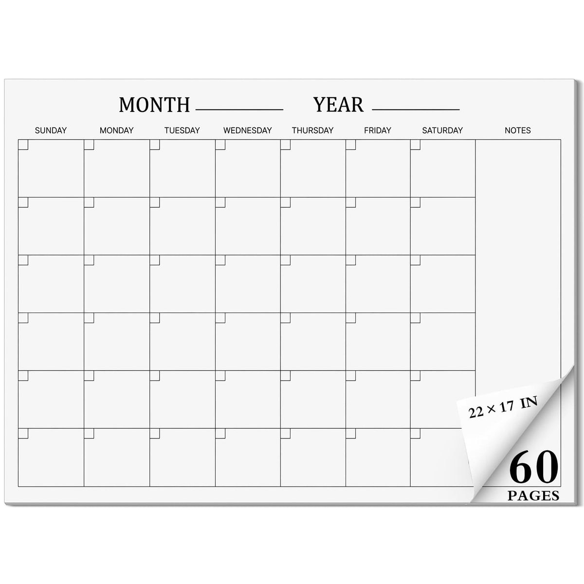 Gueevin 2026 Undated Monthly Blank Calendar Sheet 8.5"x11" Classic White