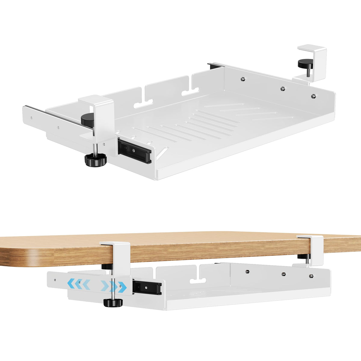 BYMECOST No Drill Under Desk Laptop Mount, Metal Under Desk Storage Shelf