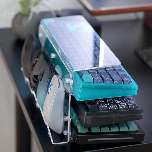 Keyboard Stand for Desktop 3 Layer Acrylic Stand Gaming Keyboard and Mouse Storage Thicken Dustproof Storage Holder Holds up 4 Keyboards,3 Mice,folder etc for Office,Home,School,Kitchen(Transparent)