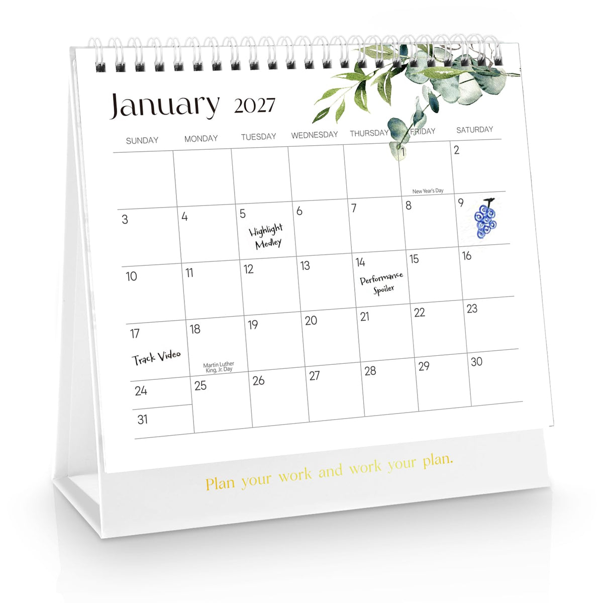 2026-2027 Mini Desk Calendar with Stickers, 8" x 6" 18 Months Festival Watercolor