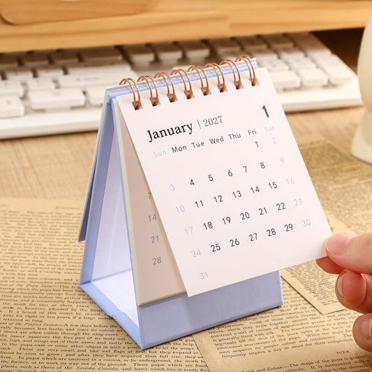 Mini Desk Calendar 2026-2027 - Runs From July 2026 to Dec 2027 Monthy Small Desktop Calendar 250gsm Thick Paper Twin-Wire Binding for Home or Office (Purple)