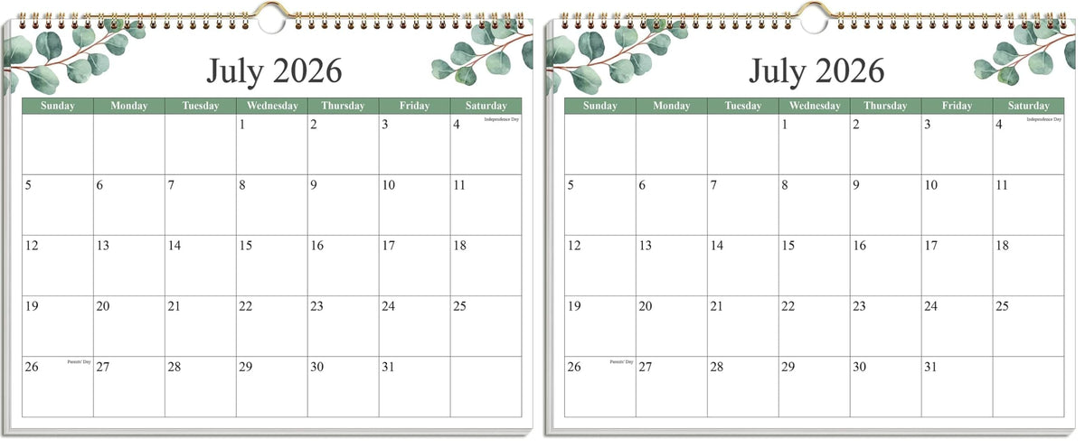 Calendar 2026-27 - Calendar 2026-2027 from July 2026 to December 2027, Spiral Binding Hanging Wall Calendar 2026 for Home/Office, 8.5" x 11", Black