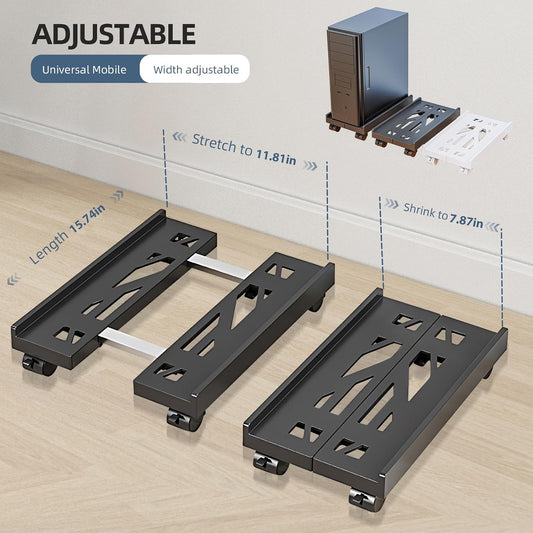 Adjustable Computer Tower Stand, Ventilated Mobile CPU Holder, Black