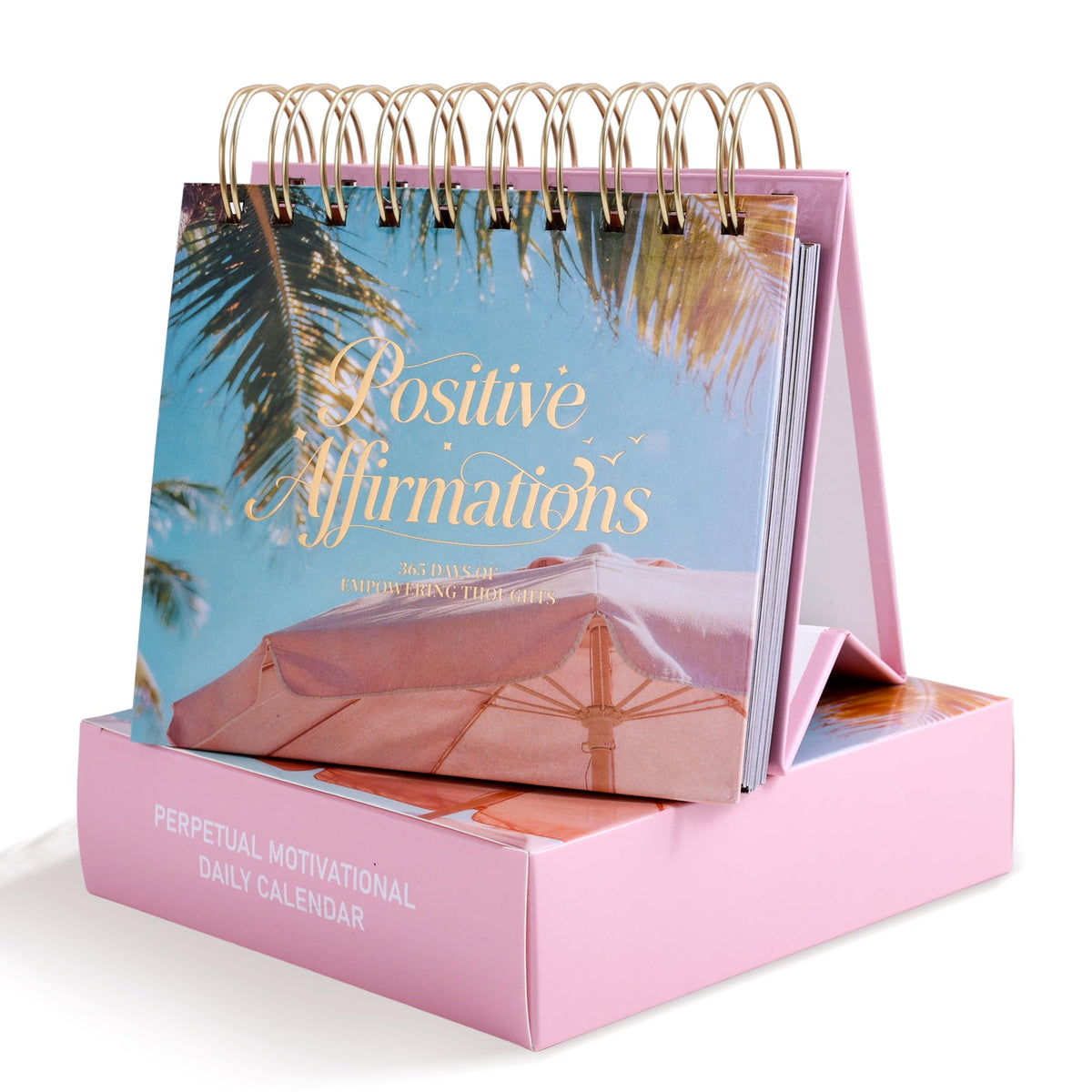 365-Day Inspirational Desk Calendar for Women - Large Coil Bound Motivational Desktop Decorations Calendar with Daily Affirmations - Cute Positive Office Desk Decor Gifts for Women (Beige)