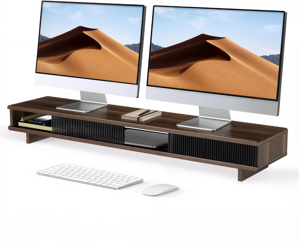 Dual Monitor Stand Riser with Storage Drawer for Desk Organization