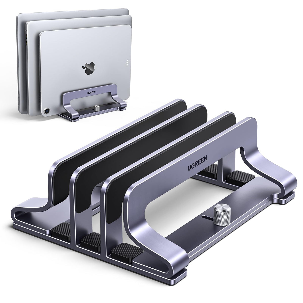 UGREEN Vertical Laptop Stand Holder for Desk Compatible with MacBook Pro, MacBook Air Stand Vertical Aluminum Adjustable for Up to 17.3 Inch Gaming Laptop, Gray