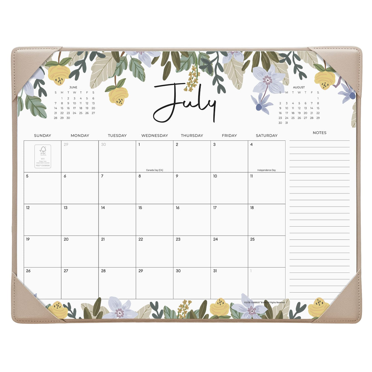 Cabbrix Desk Calendar 2026-2027 with Desktop Mat, Floral Desk Pad Calendar 15 x 12 Inch 18 Months Runs From July 2026 to December 2027, Desk Blotter Calendar for Home School and Office (Floral)