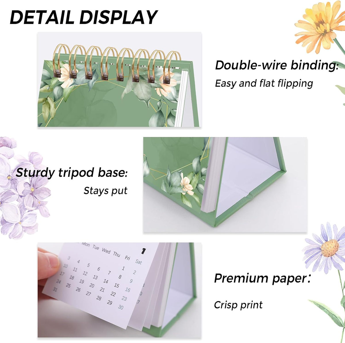 Mini Desk Calendar 2026-2027, Aug 2026-Dec 2027, 17-Month, 4.7" x 3", Green