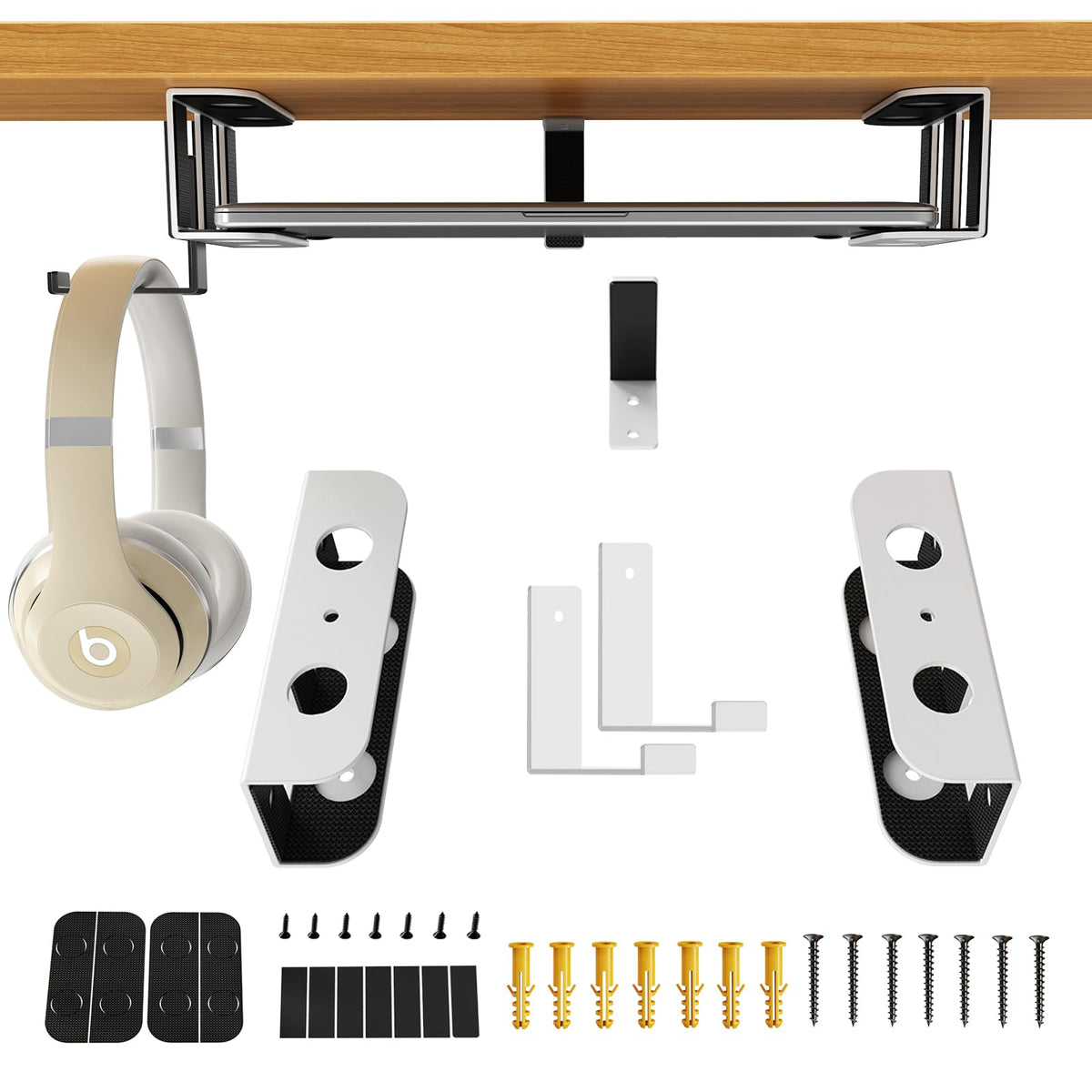 BYMECOST Under Desk Laptop Mount, Metal Under Desk Storage Holder, Black