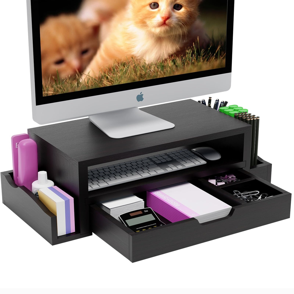 Simple Trending Desk Organizer and Accessories, Monitor Stand Riser, Black