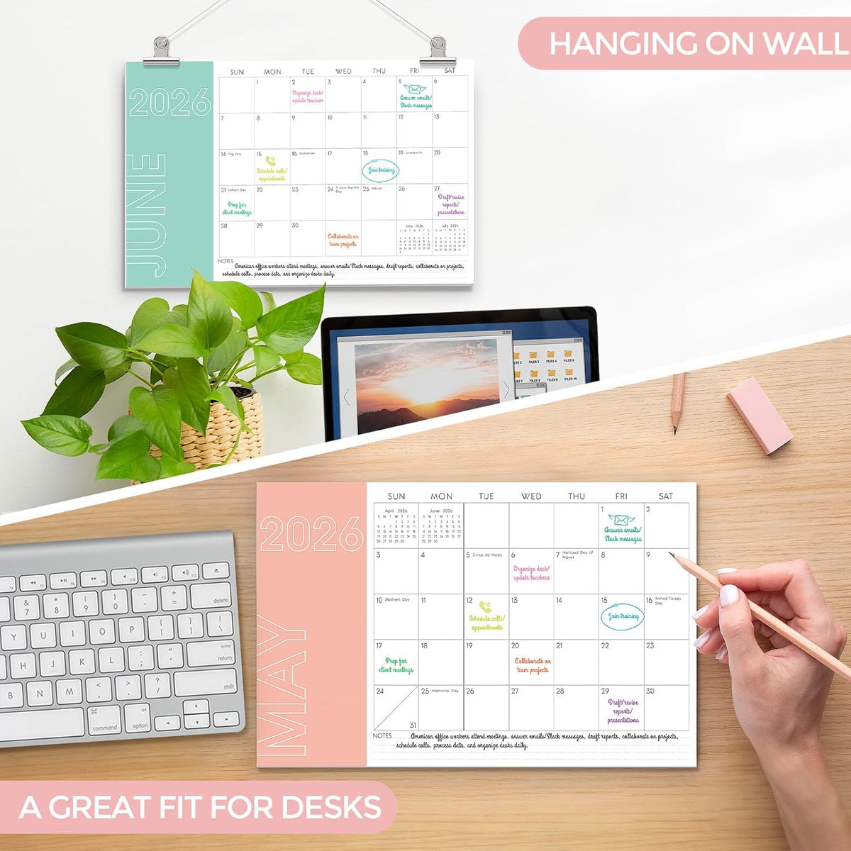 KONVINIT Large Desk Calendar 2026-2027, 20 Months Desk Calendar 2026-11"×17" - Runs From May 2026 Until December 2027, 2026 Desktop Calendar for School, Home & Office Supplies, Morandi