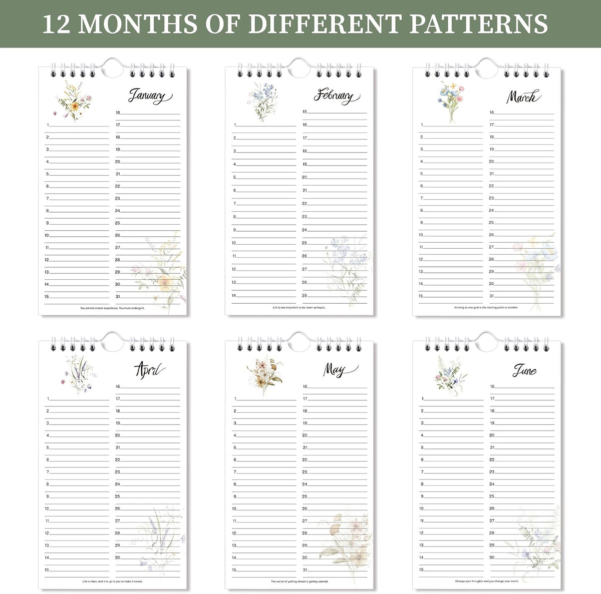 Perpetual Calendar - Undated Calendar 12-Month, 6'' x 10'',Thicker Paper