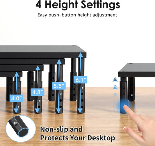 OPNICE Adjustable Monitor Stand Riser for Desk, Wood Computer & Laptop Stand, Desk Organizers and Accessories, Office Desk Accessories & Workspace Organizer for Home Office Supplies, Black 2-Pack