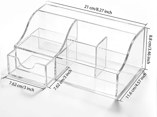 HBlife Acrylic Desk Organizer with Drawer, Pen & Pencil Holder, Multifunctional Desktop Caddy for Office Supply and Organization (Clear)