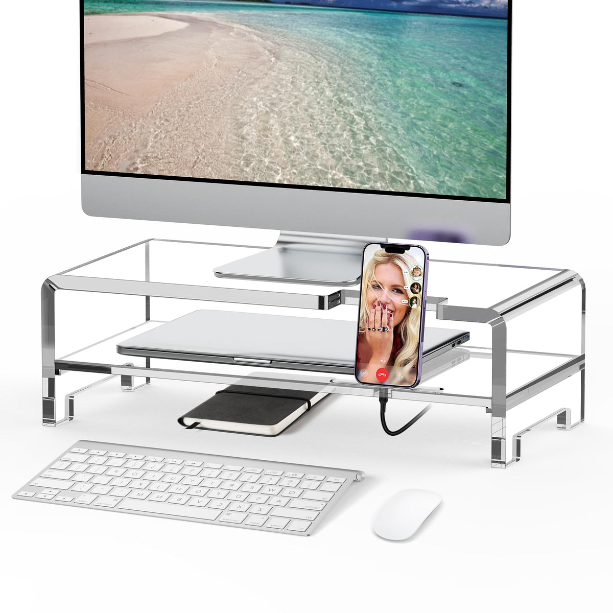 Acrylic Monitor Stand Riser Clear Laptop Stand 2-Tier L16 xW7.5 xH4.7