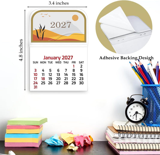 Mini Stick on Calendars 2027 Small Calendars Peel and Stick Calendar Adhesive Monthly Wall Calendars for Car Desk Wall Auto Truck Laptop Fridge Home Office School (2Pack)