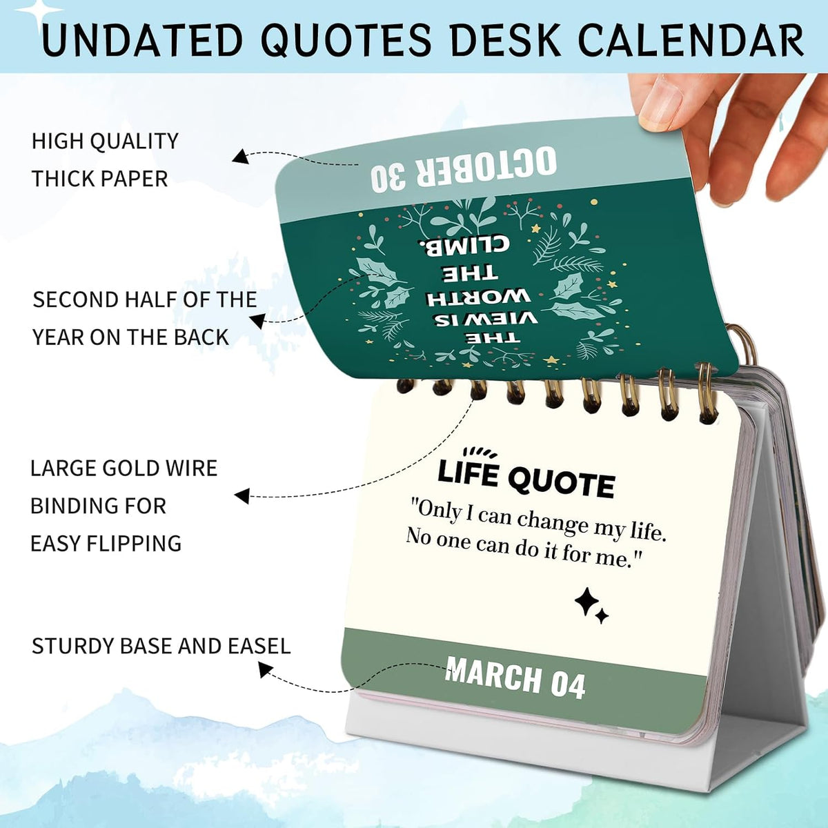 Motivational Daily Calendar - Undated Perpetual Desk Calendar, 5.0"x 4.9"