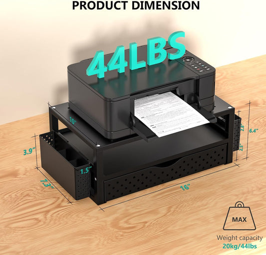 WALI Desk Organizer with Drawer and Pen Holder, 3 Tier Computer Monitor Stand for Home Office Supplies, Laptop Stand Riser for Computer, Laptop, Printer(PTT004-B), 1 Pack, Black