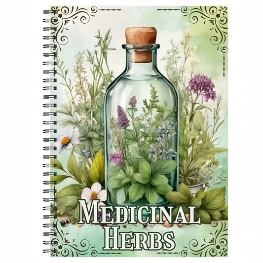Medicinal Herbs Handbook, Natural Healing Guide, Wellness Journal, Planner Notebook with Colorful Plant Illustrations, Elegant Cover Art & Detailed Graphics