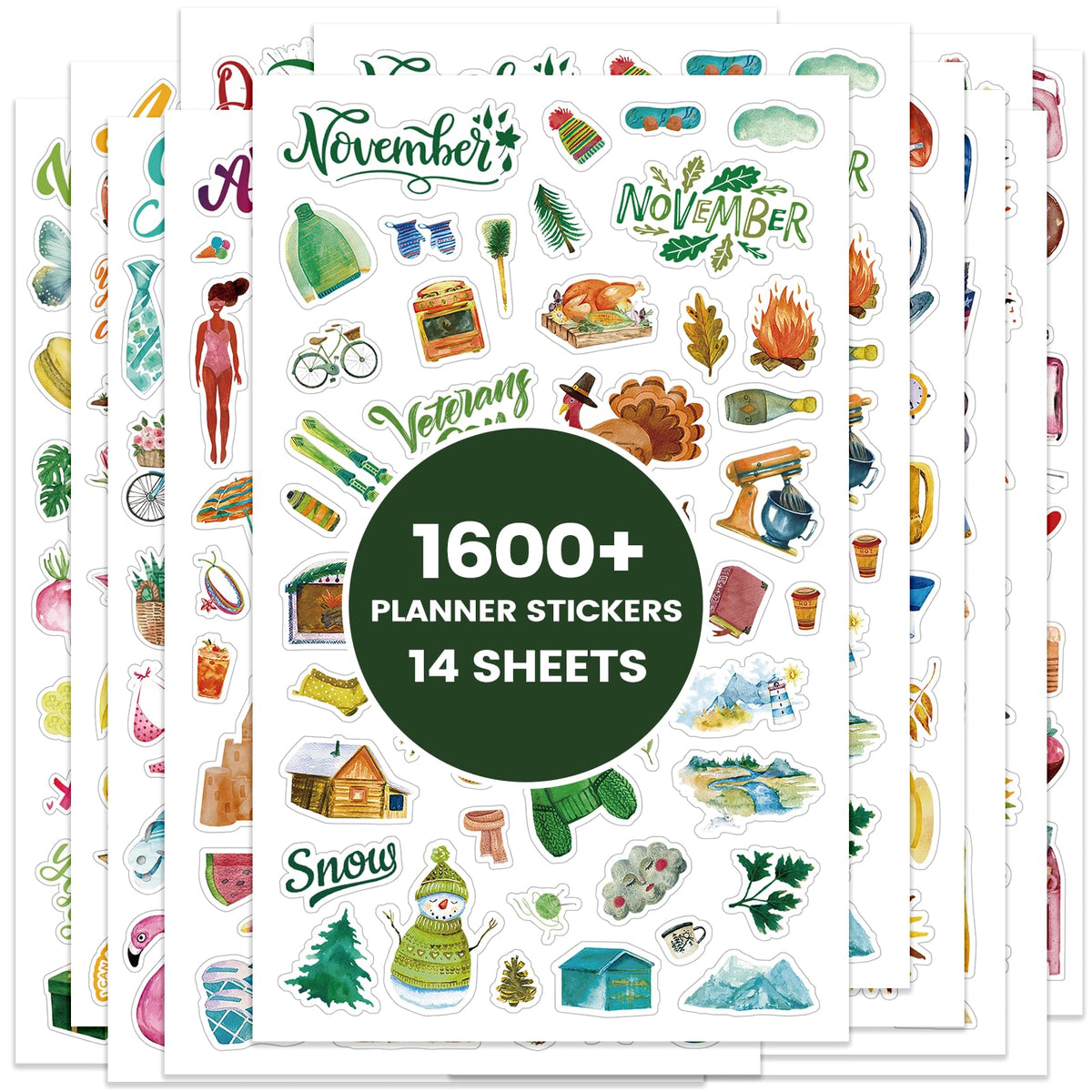 Planner Stickers - Calendar Stickers, 14 Sheets, 1500+ Sticker Per Pack