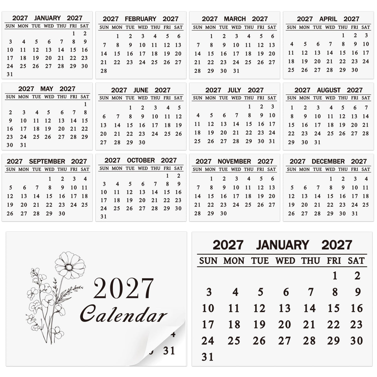 Yopyame Mini Calendar 2027 Bulk - 24 Pack 2.2" x 3" 12 Monthly Tear off Mini Academic Year Calendar, January to December 2027, Tear off Calendars for Scrapbook Crafts Manual Project Friend Home Office