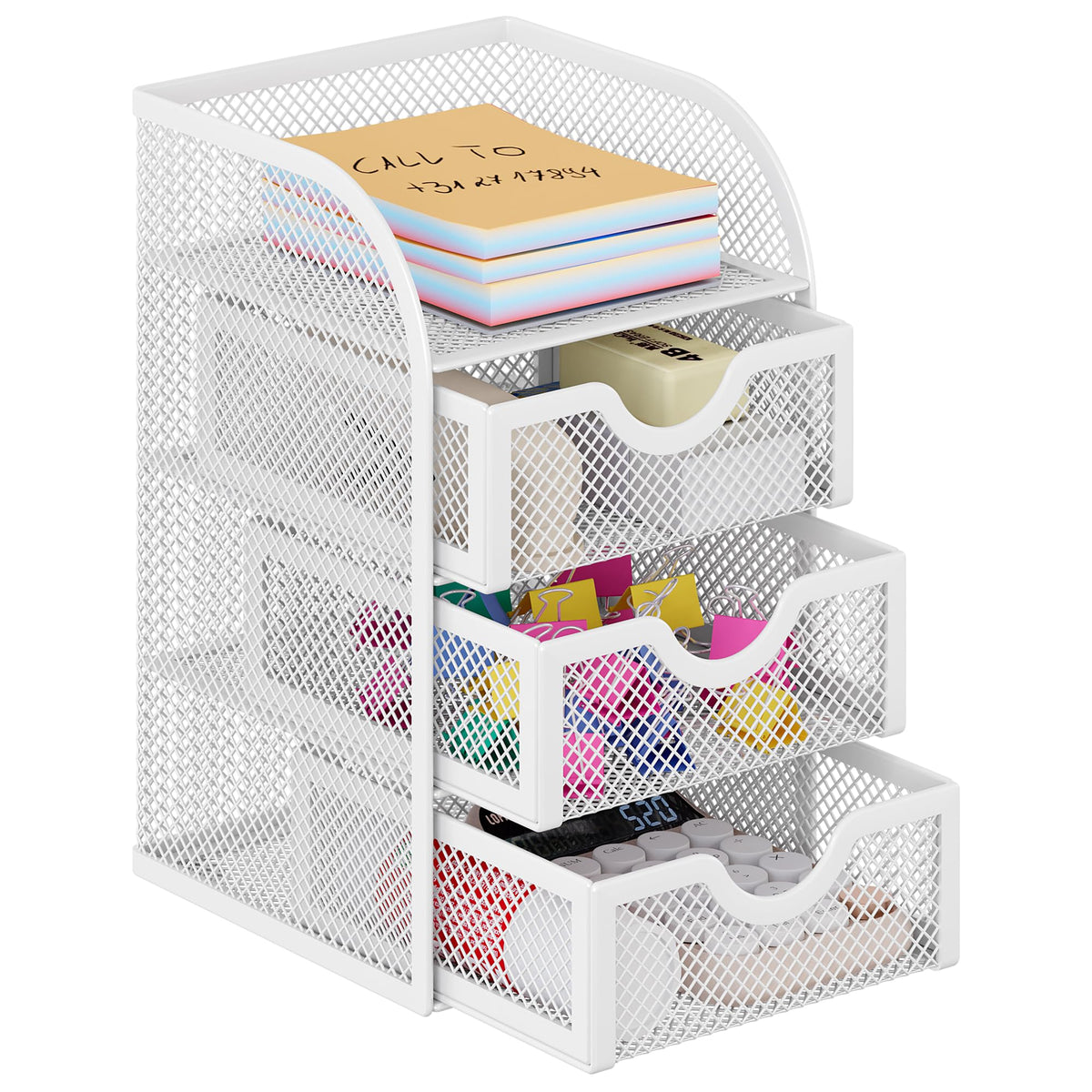 EasyPAG Mesh Desk Organizer with 3 Drawer Office Desktop Organizers and Accessories Stationery Caddy for Office, Home, Students, Black