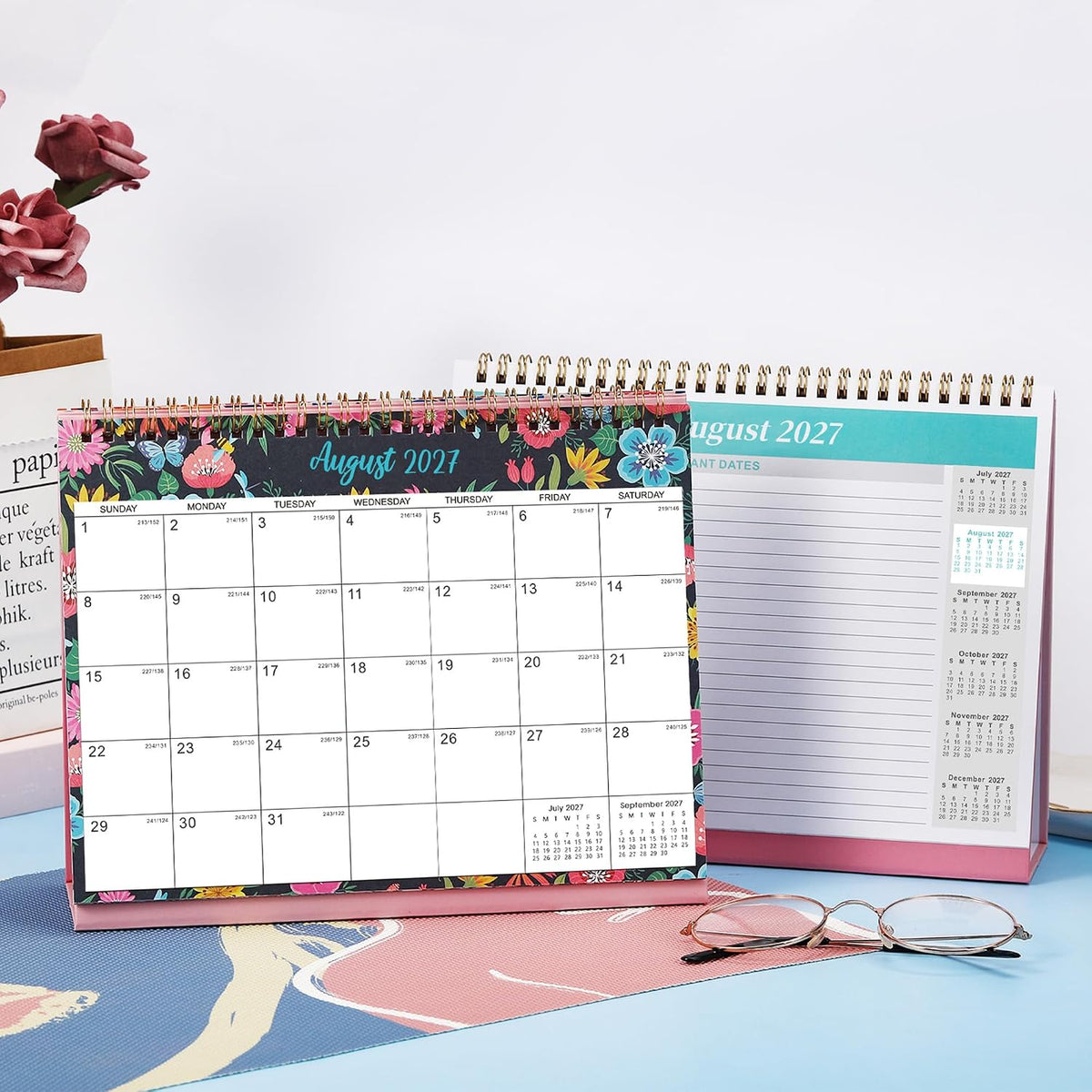 2027 Desk Calendar - Jan. 2027 – Dec. 2027, Standing Flip Calendar 2027, 12 Months Desktop Calendar, 10" x 8.3", Thick Paper, Strong Binding, Stand Up Calendar, with Memo Pages & Blank Blocks