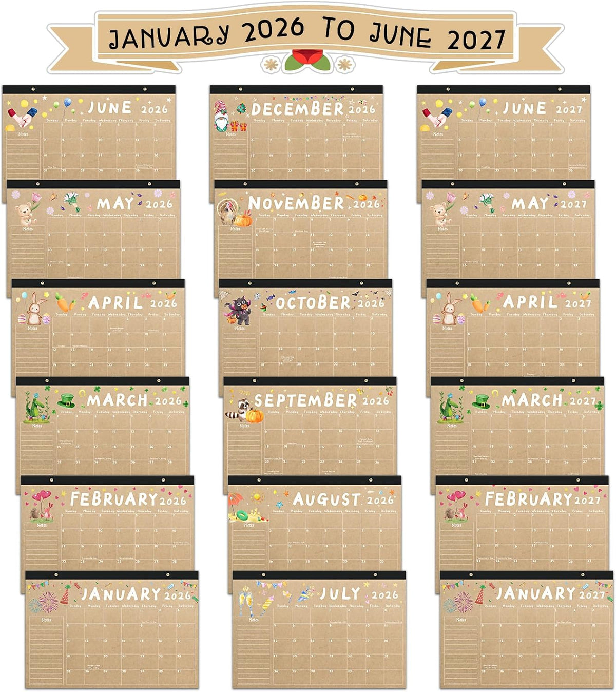 Desk Calendar 2026-2027, 18-Month 17" x 12" Wall/Desk Planner, Jan 2026 – Jun 2027, Thick Paper, Corner Protectors, Hanging Rope, Perfect for Office, School, Home