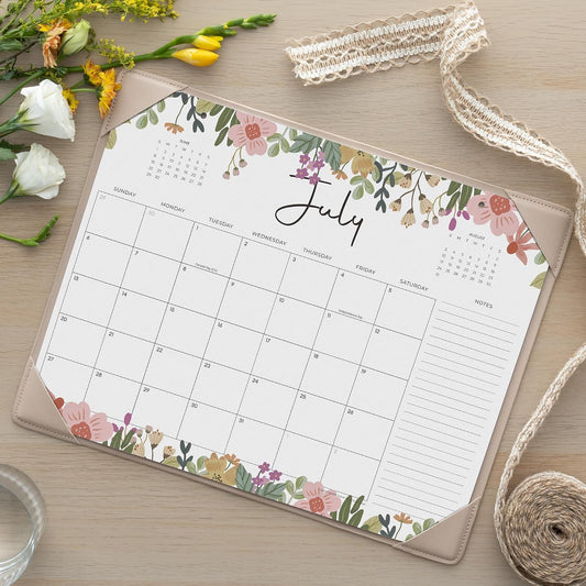 Cabbrix Desk Calendar 2026-2027 with Desktop Mat, Floral Desk Pad Calendar 15 x 12 Inch 18 Months Runs From July 2026 to December 2027, Desk Blotter Calendar for Home School and Office (Floral)
