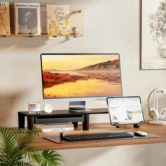 PEGZONE Ergonomic Monitor Stand Riser with Storage Drawer