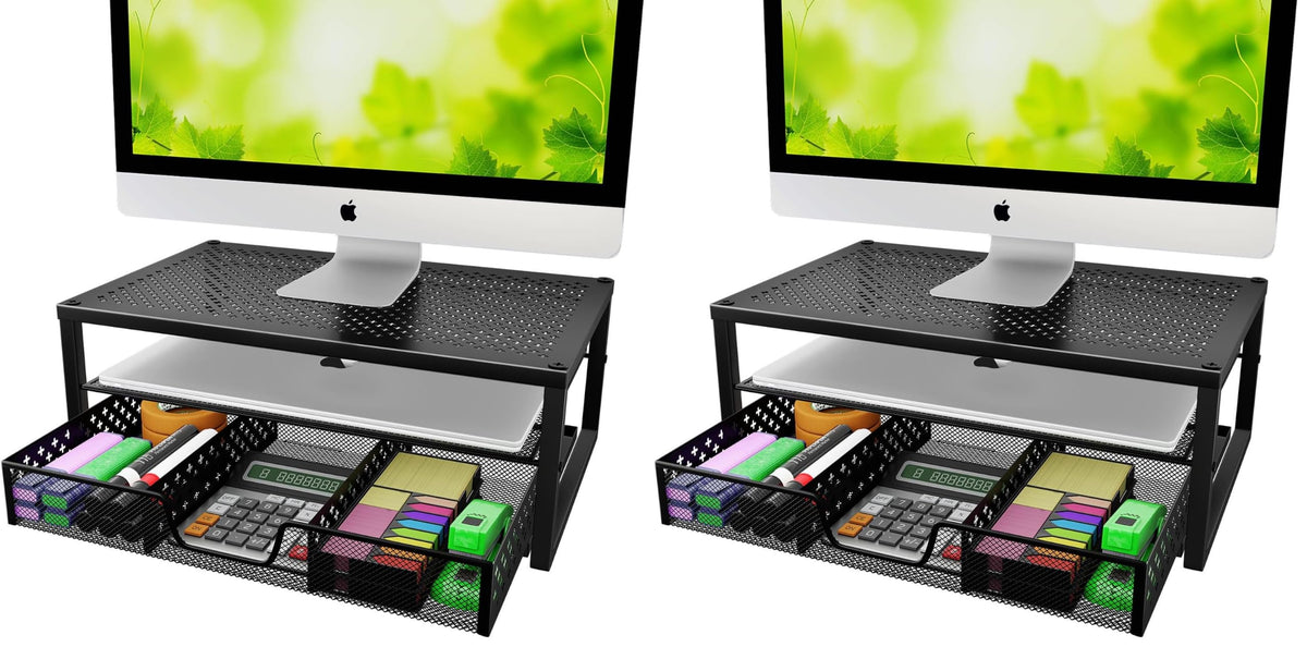 Simple Trending Monitor Stand Riser with Drawer, Laptop Stand for Desk