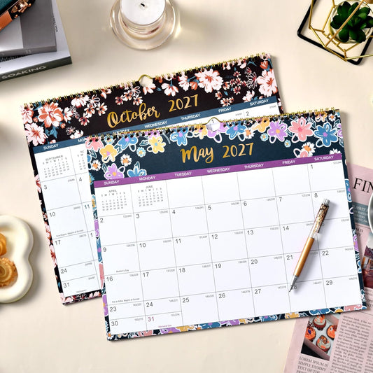2027 Calendar - 2027 Wall Calendar, Jan. 2027 - Dec. 2027, 12-Month Calendar, 15" x 11.5", Twin-Wire Binding + Hanging Hook + Thick Paper + Unruled Blocks with Julian Dates - Floral