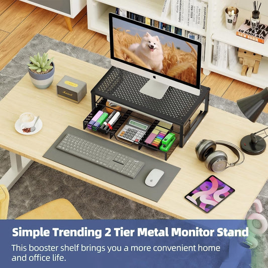 Simple Trending Monitor Stand Riser with Drawer, Laptop Stand for Desk
