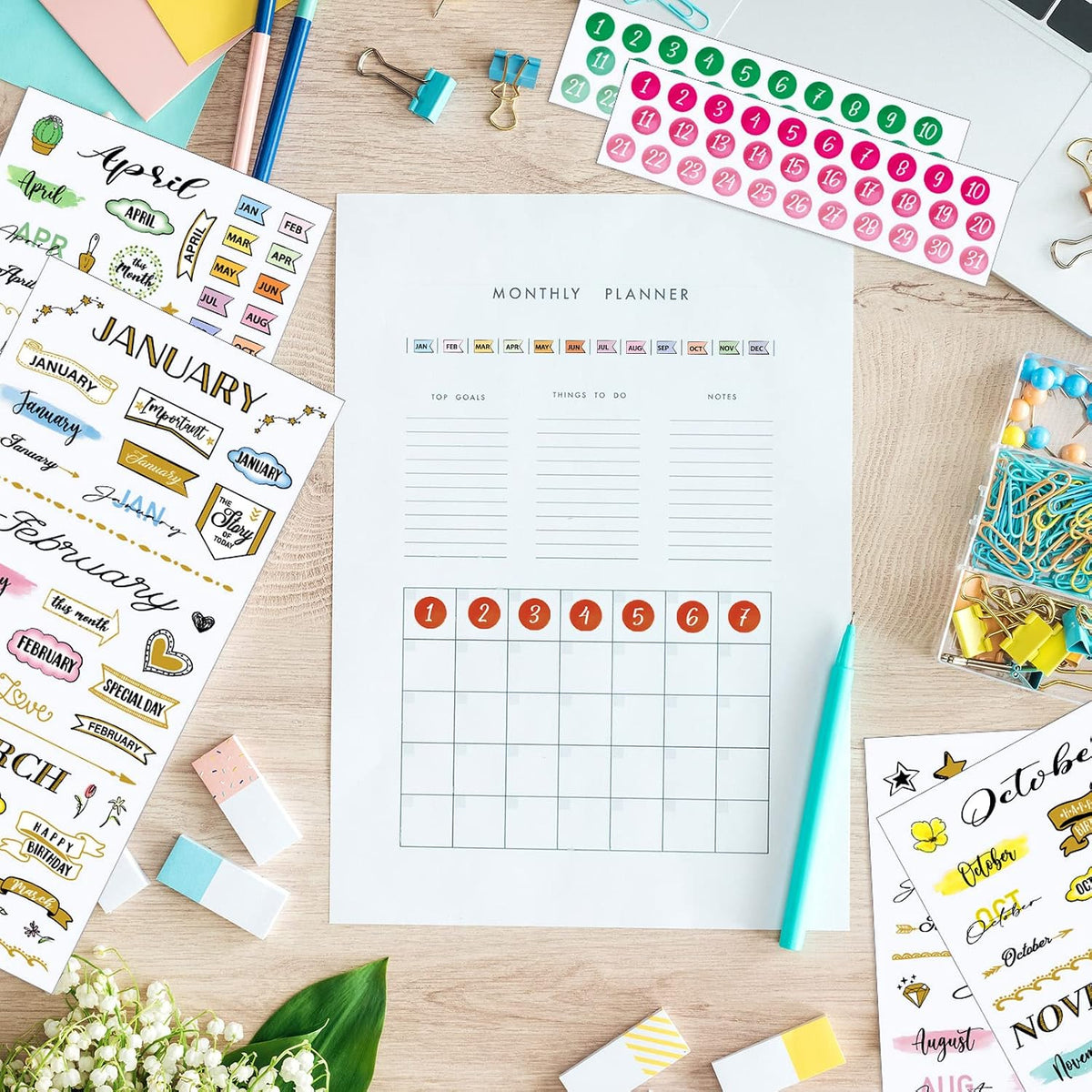 Eersida 16 Sheets Calendar Date Number Stickers for Planners Calendar Tabs