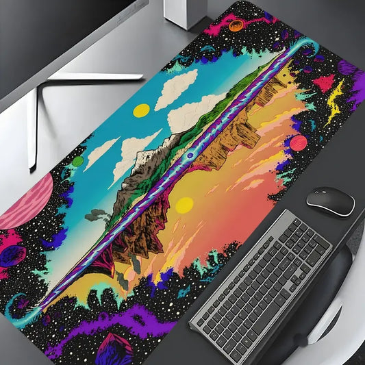 Psychedelic Space Galaxy Trippy Landscape Large Gaming Mouse Pad,Aesthetic Desktop Drotection Pad,Washable Rubber Pad Non-Slip Lock Edge Multi-Size Mouse Pad Suitable For Home Office,Good Gift for Family and Friends