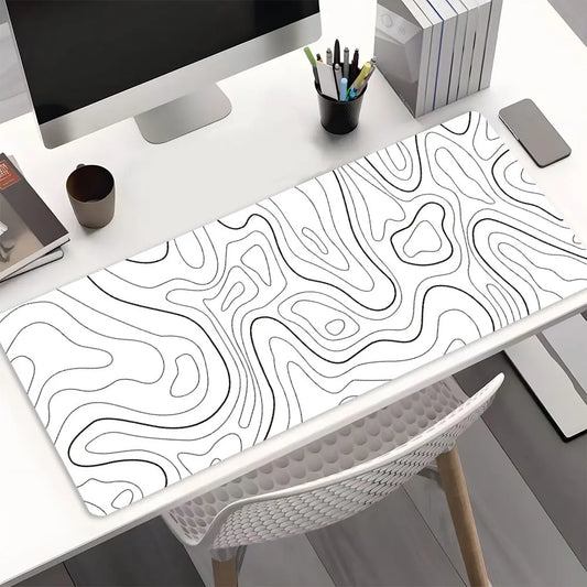 1 Piece Black Lines Topographic Large Gaming Mouse Pad, Abstract Streamline Non-Slip Rubber Base Stitched Lock Edge Desk Mat, Durable Computer Suitable for Home Office & Gaming Setup,Perfect Gift For Gamers