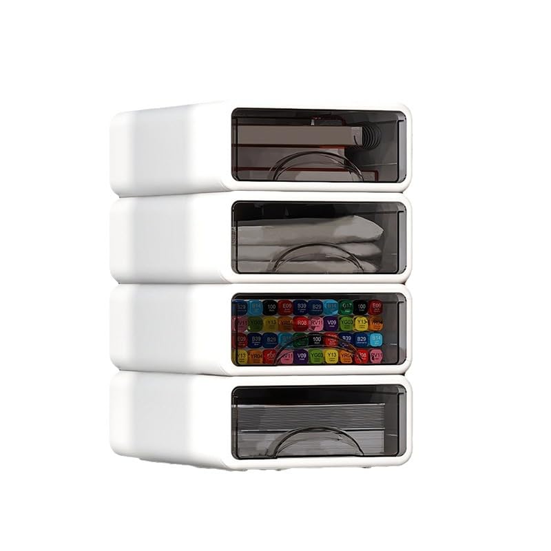 Desk Organizer with Drawers, Stackable Storage Drawers with Compartments Desktop Organization for Office Supplies, Makeup, Pencils, Tape, Erasers, Paperclips, Chargers (4 Pack)