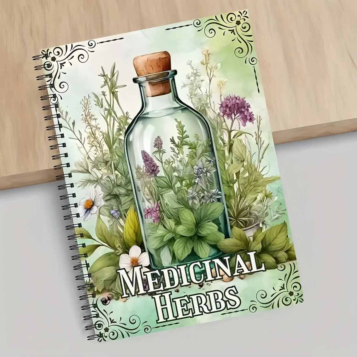 Medicinal Herbs Handbook, Natural Healing Guide, Wellness Journal, Planner Notebook with Colorful Plant Illustrations, Elegant Cover Art & Detailed Graphics