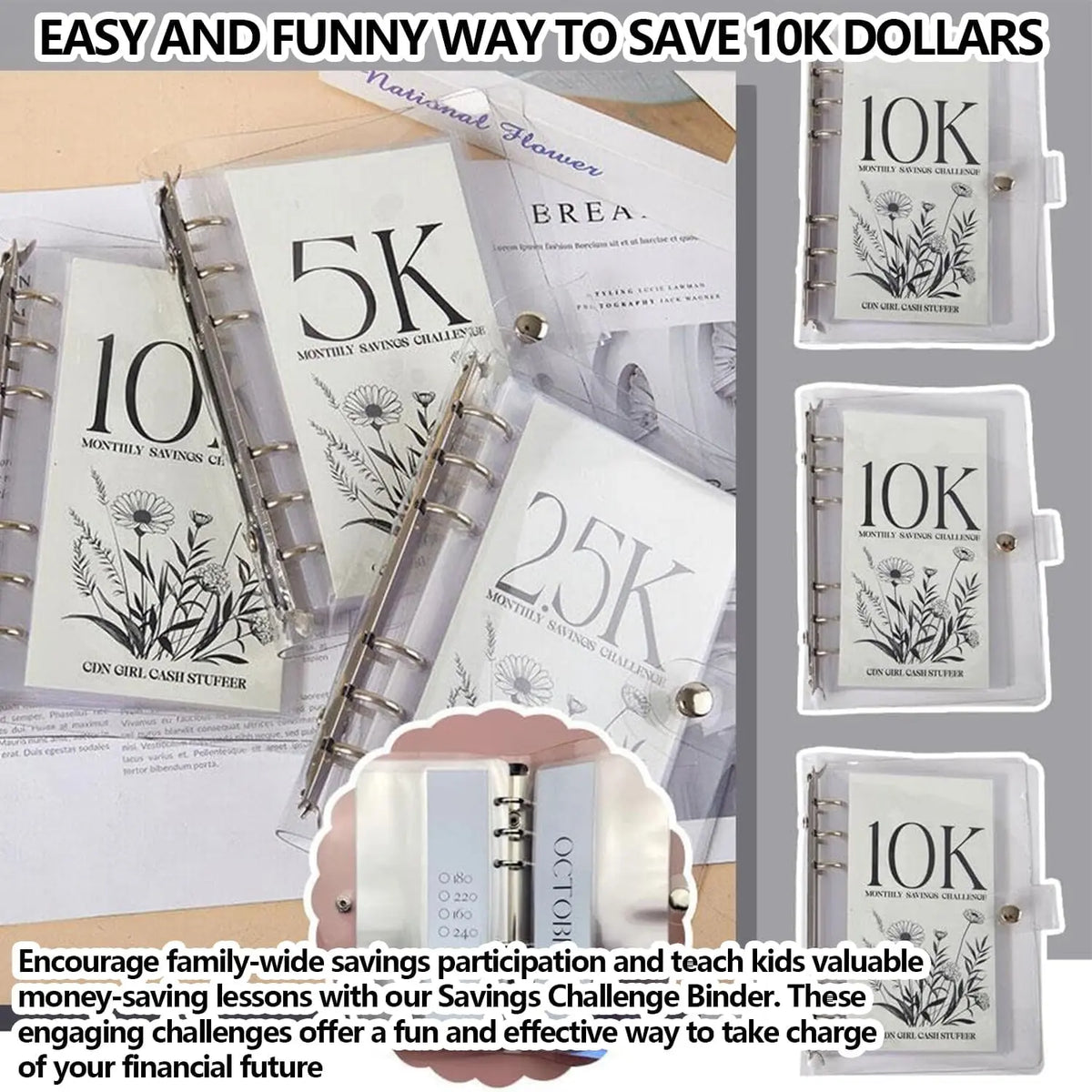 【Father's Day Gift】A6 12-Month Savings Challenge Binder (1 Count) - Spiral Bound Planner, Savings Goal Tracker, Monthly Budget Organizer, Cash Envelopes, Office Stationery Supplies, Home Office Use, New Year, Valentine's Day, Dealsforyoudays Notebook