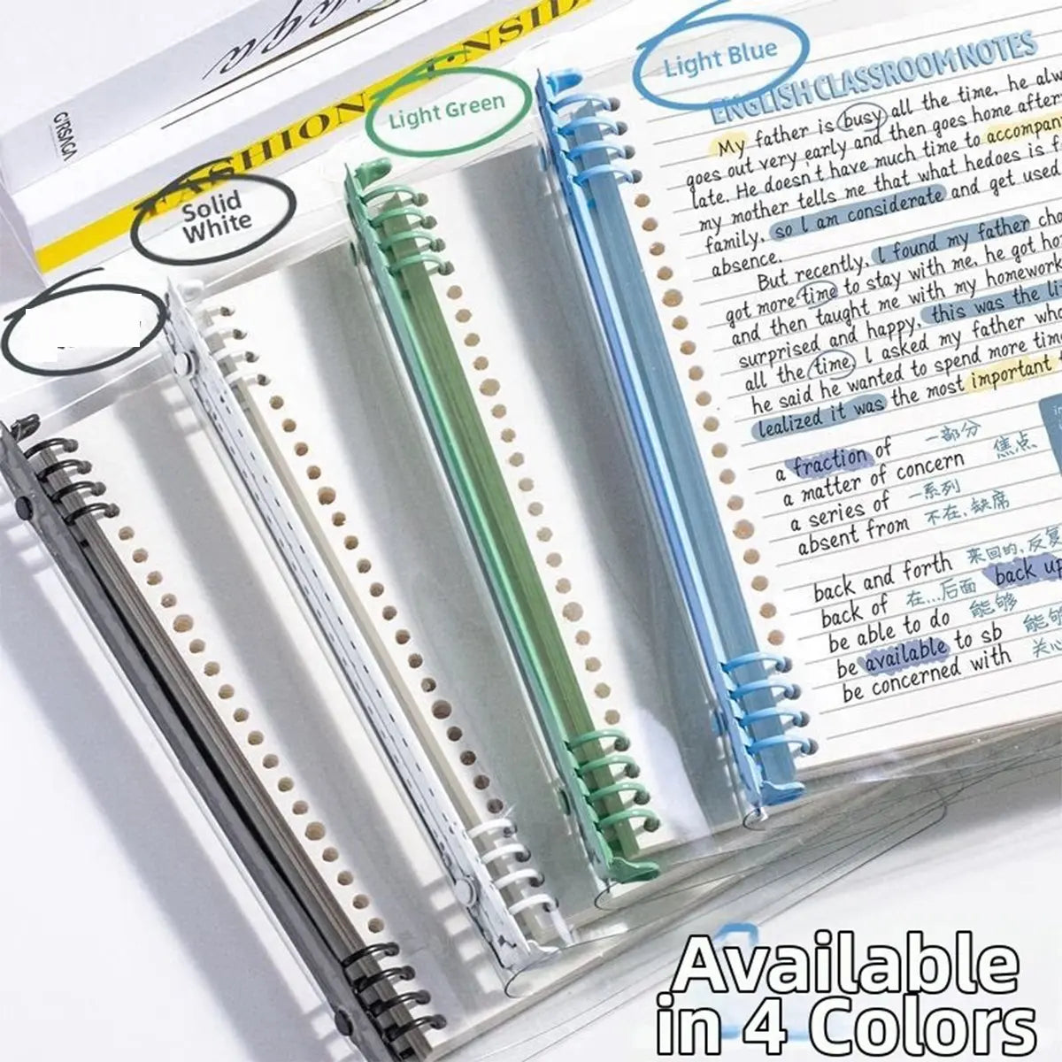 60 Sheets, Refillable Paper, Transparent Loose Leaf Notebook Refillable Binder A5 B5 Clear Cover Capacity Smooth Writing Pages Easy Organize Study Notes Planner, School Office Supplies Diary Spiral Notebook, Office Stationery