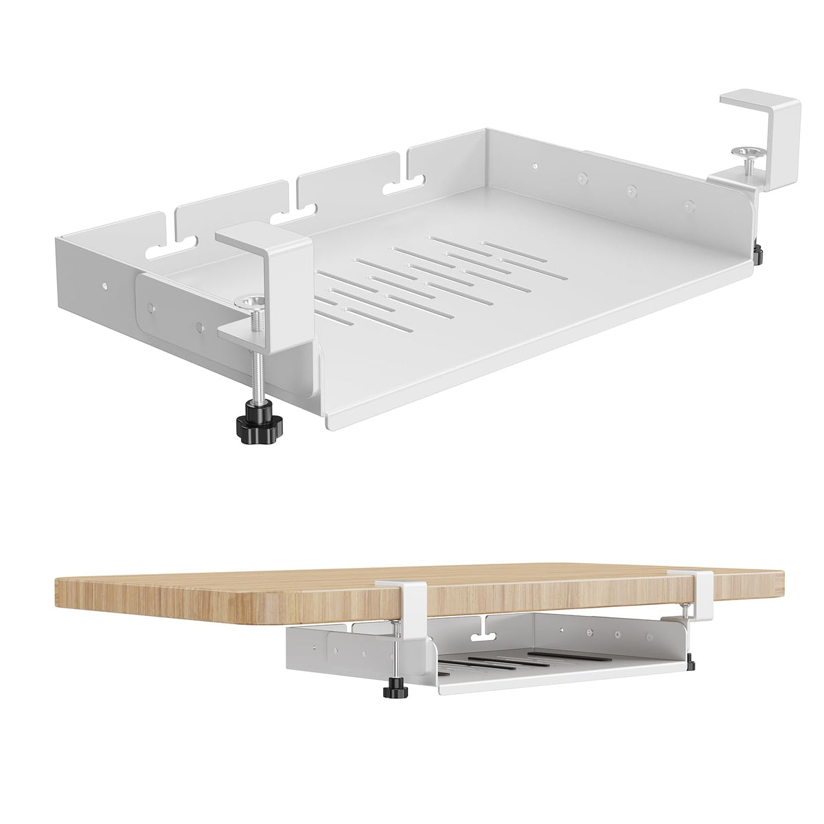 BYMECOST No Drill Under Desk Laptop Mount, Metal Under Desk Storage Shelf