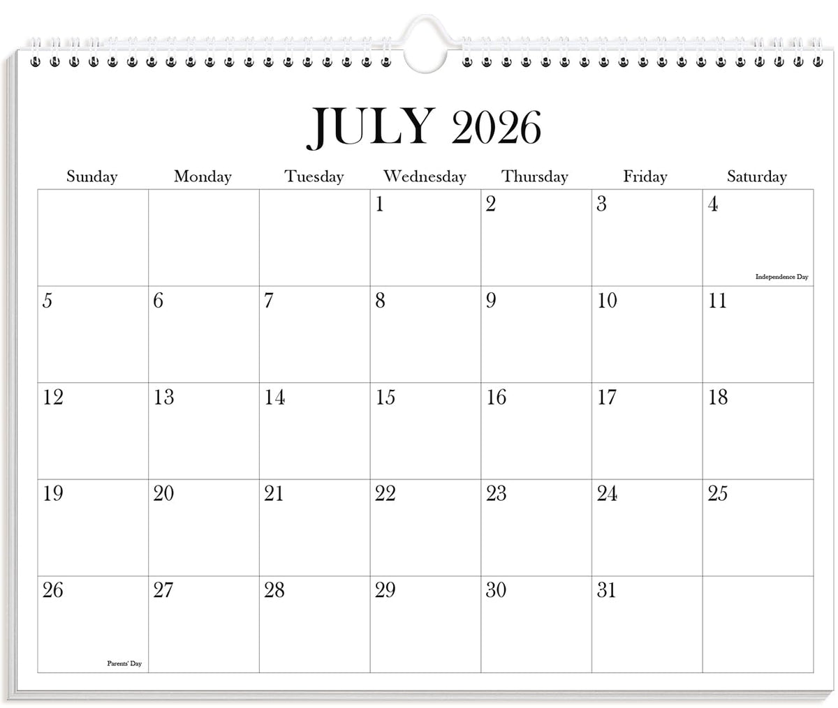 Calendar 2026-27 - Calendar 2026-2027 from July 2026 to December 2027, Spiral Binding Hanging Wall Calendar 2026 for Home/Office, 8.5" x 11", Black