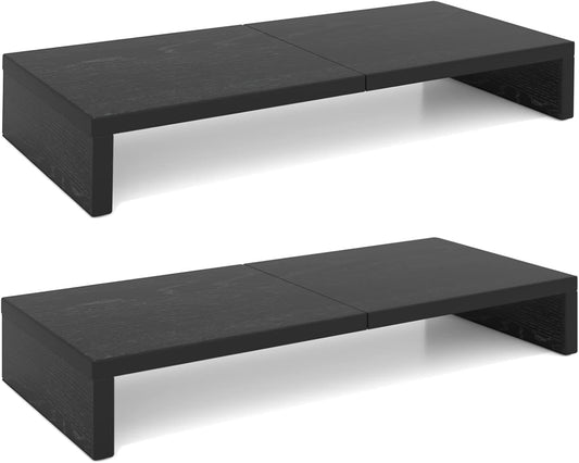 TEAMIX 2-Pack Monitor Stand Riser 20 inch, Wood Desk Computer Shelf, Black
