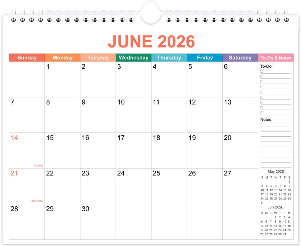 Calendar 2026-27 - Calendar 2026-2027 from July 2026 to December 2027, Spiral Binding Hanging Wall Calendar 2026 for Home/Office, 8.5" x 11", Black