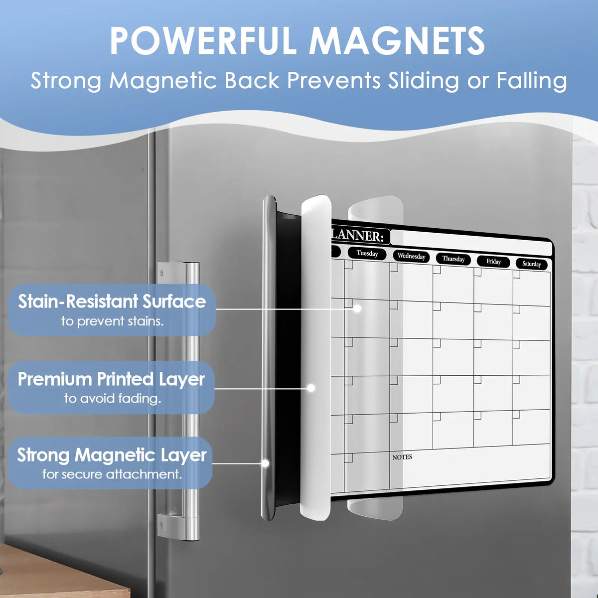 MaxGear Magnetic White Board Calendar for Fridge, 16x12in Monthly Dry Erase Planner for Home Meal Planning & Track Schedules, Strong Magnetic Backing, Easy to Wipe Clean, Includes Markers and Eraser