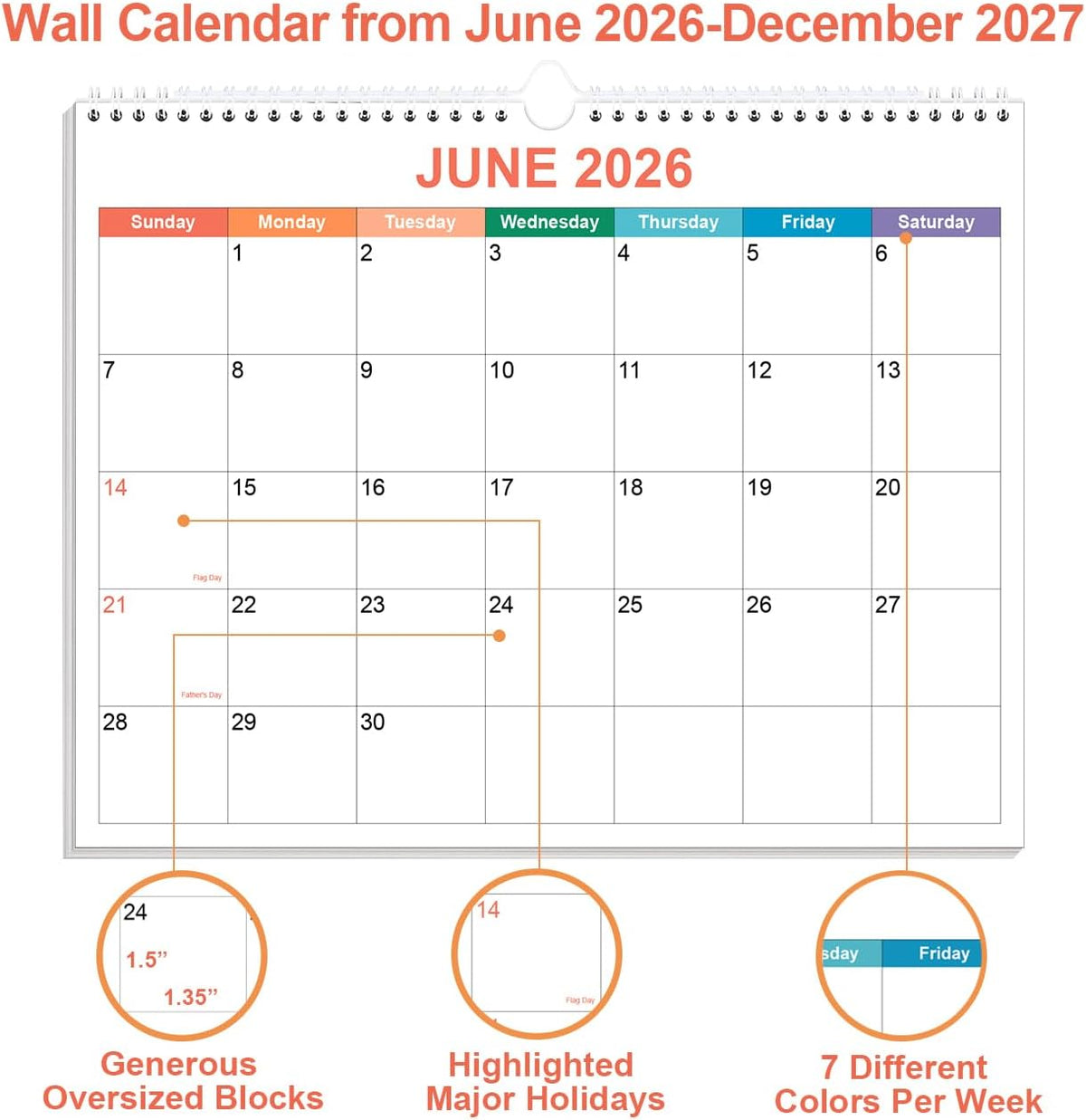 2026-2027 Calendar - 18 Months Calendar from August 2026 - December 2027, Calendar 2026-2027 with Thick Paper, 8.5" x 11", Colorful