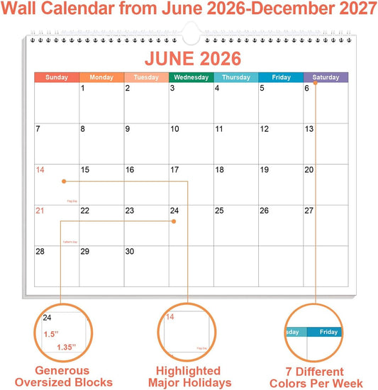 2026-2027 Calendar - 18 Months Calendar from August 2026 - December 2027, Calendar 2026-2027 with Thick Paper, 8.5" x 11", Colorful