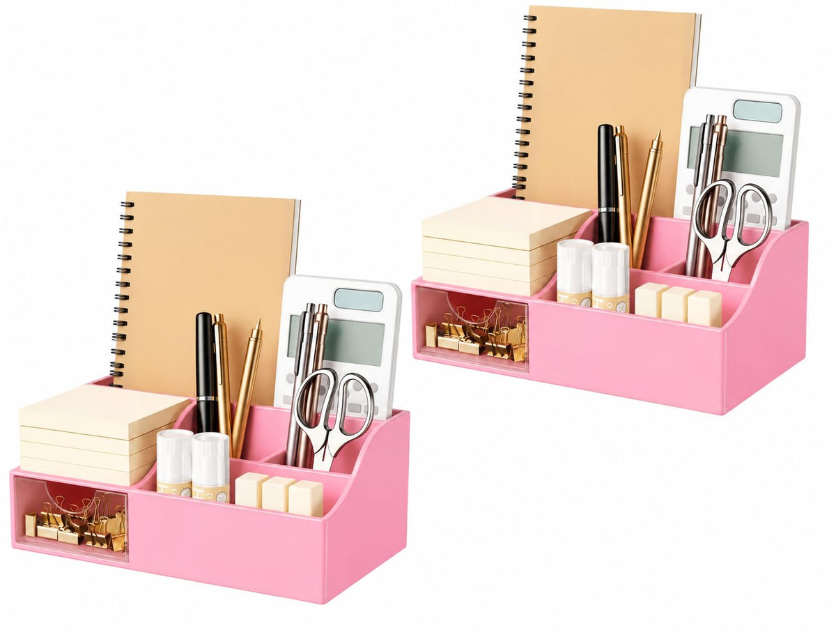 HBlife Acrylic Desk Organizer with Drawer, Pen & Pencil Holder, Multifunctional Desktop Caddy for Office Supply and Organization (Clear)